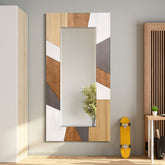 "Modern Geometric" Hand Made Solid Paulownia Wood Beveled Leaner Mirror,size 80"x40"